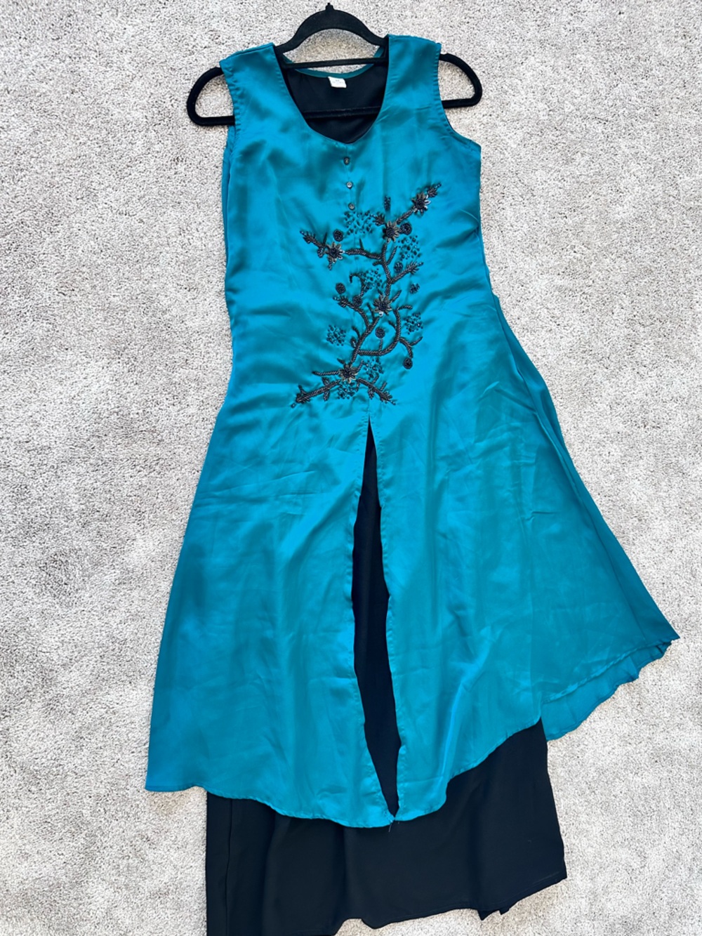 Teal Embroidered Maxi Dress with Front Slit